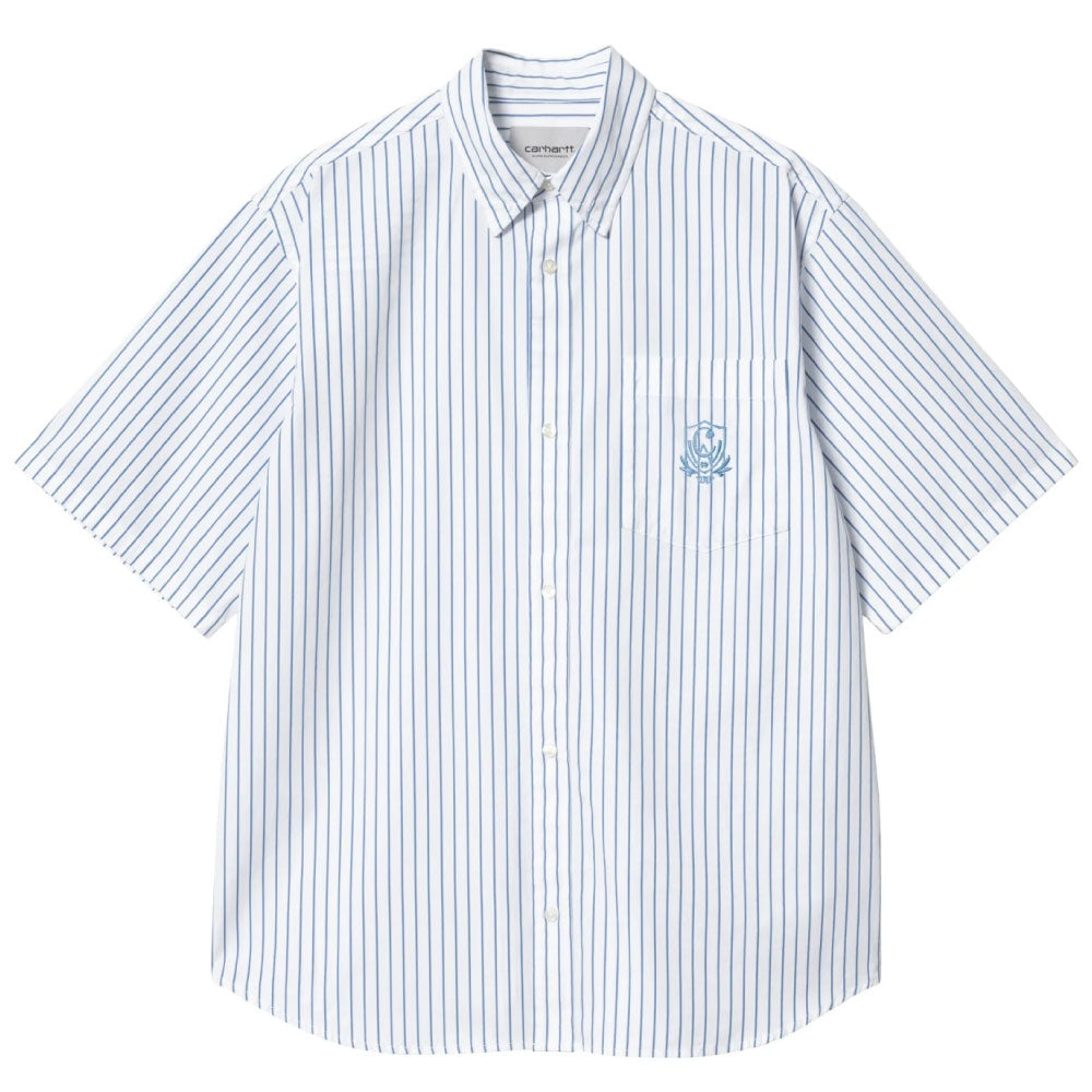 Linus Stripe S/S Shirt Bleach BLU 半袖 ルーズフィット ストライプ シャツ