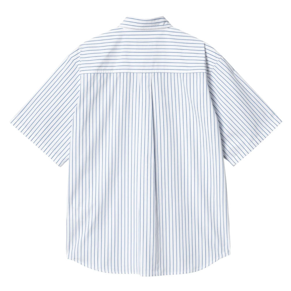 Linus Stripe S/S Shirt Bleach BLU 半袖 ルーズフィット ストライプ シャツ