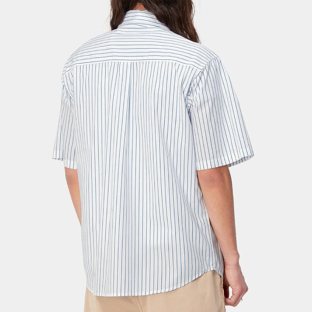 Linus Stripe S/S Shirt Bleach BLU 半袖 ルーズフィット ストライプ シャツ