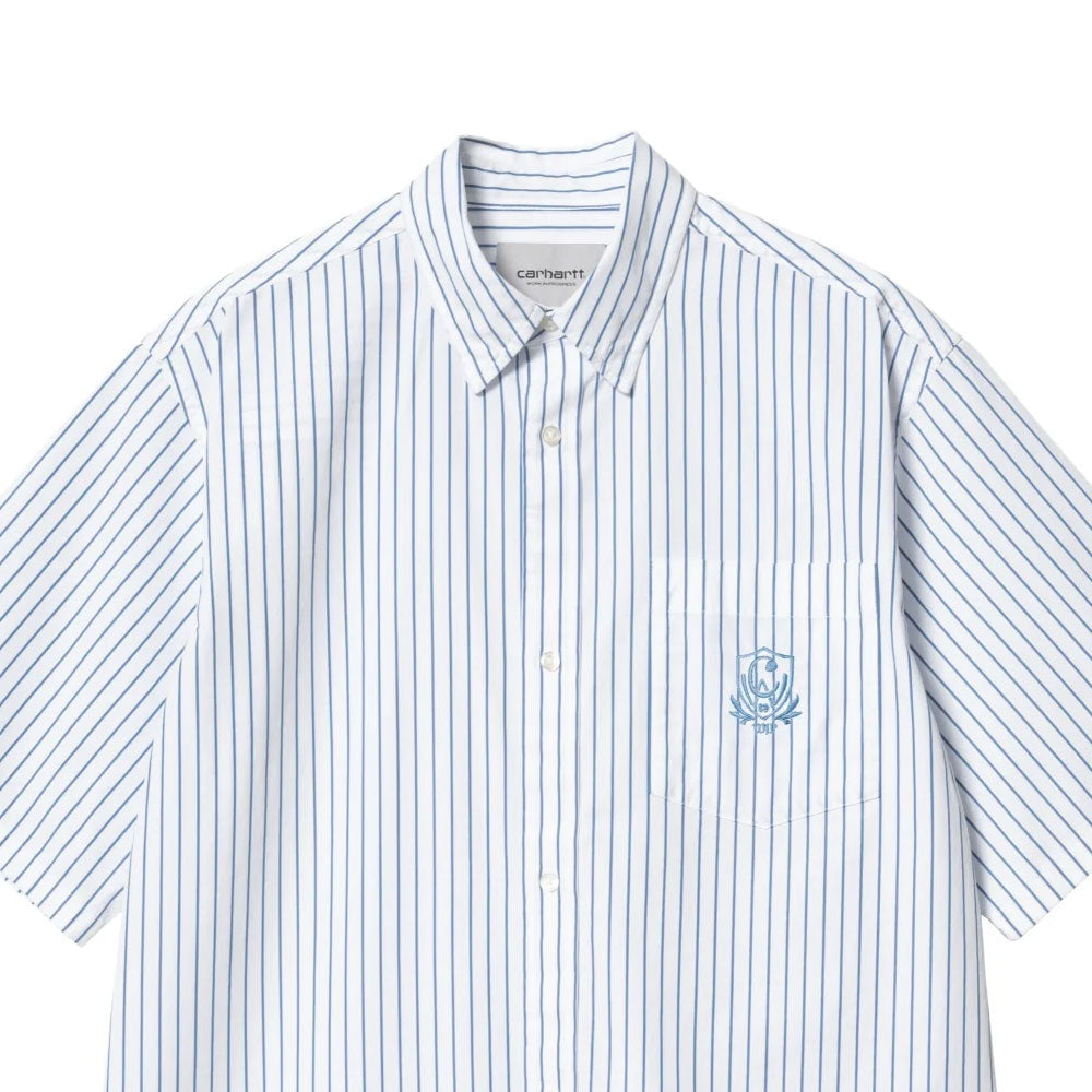 Linus Stripe S/S Shirt Bleach BLU 半袖 ルーズフィット ストライプ シャツ