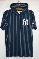 Majestic(マジェスティック) New York Yankees Stripe S/S Hooded Tee Navy ニューヨーク ヤンキース ストライプ フード Tシャツ