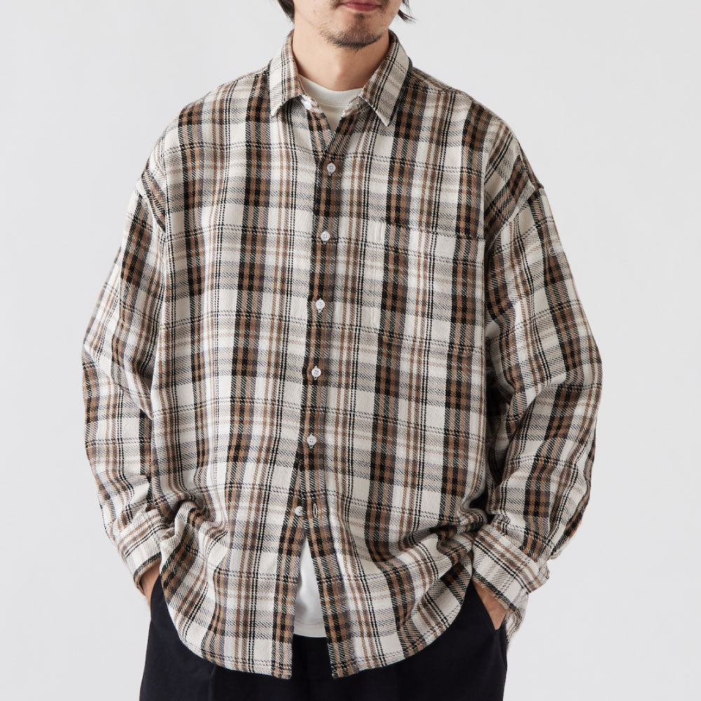 Gigannel L/S Flannel Shirt BEG チェック ネル BIG シルエット シャツ 長袖