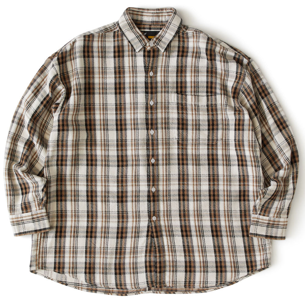 Gigannel L/S Flannel Shirt BEG チェック ネル BIG シルエット シャツ 長袖