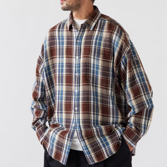 Gigannel L/S Flannel Shirt BRN チェック ネル BIG シルエット シャツ 長袖