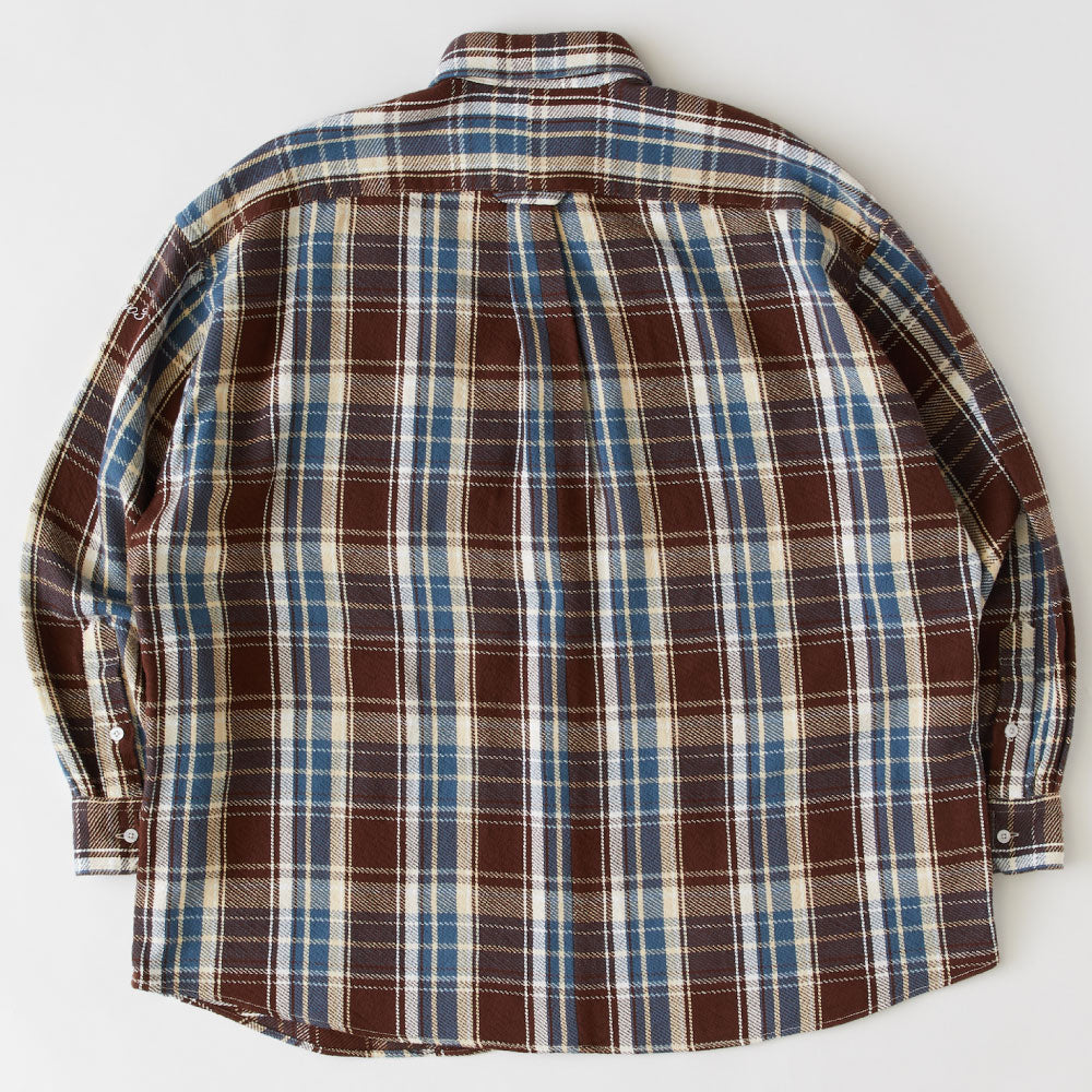 Gigannel L/S Flannel Shirt BRN チェック ネル BIG シルエット シャツ 長袖