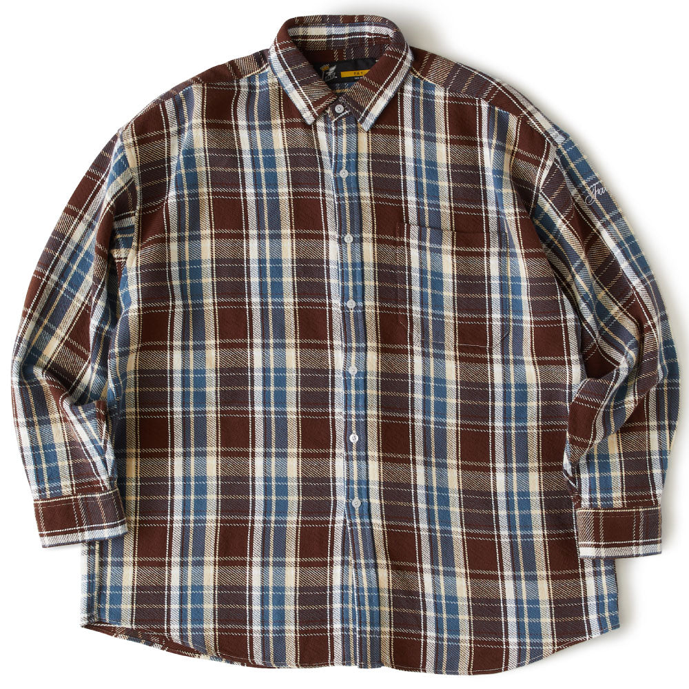 Gigannel L/S Flannel Shirt BRN チェック ネル BIG シルエット シャツ 長袖