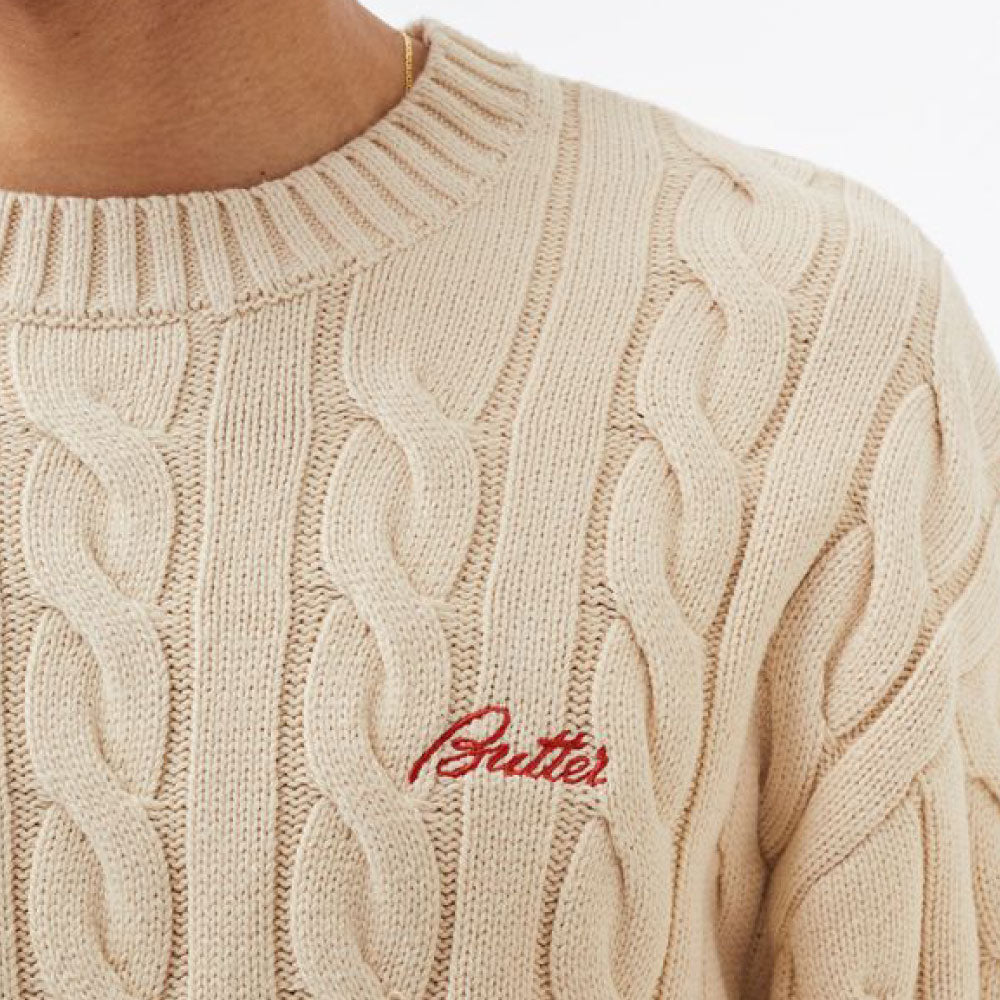 Cable Knit One Point Sweater クルーネック ニット セーター Bone White