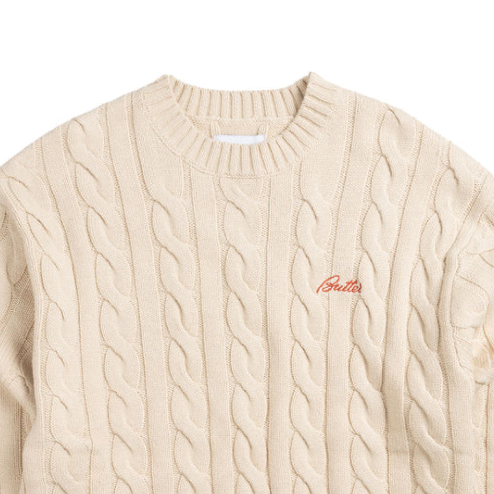 Cable Knit One Point Sweater クルーネック ニット セーター Bone White