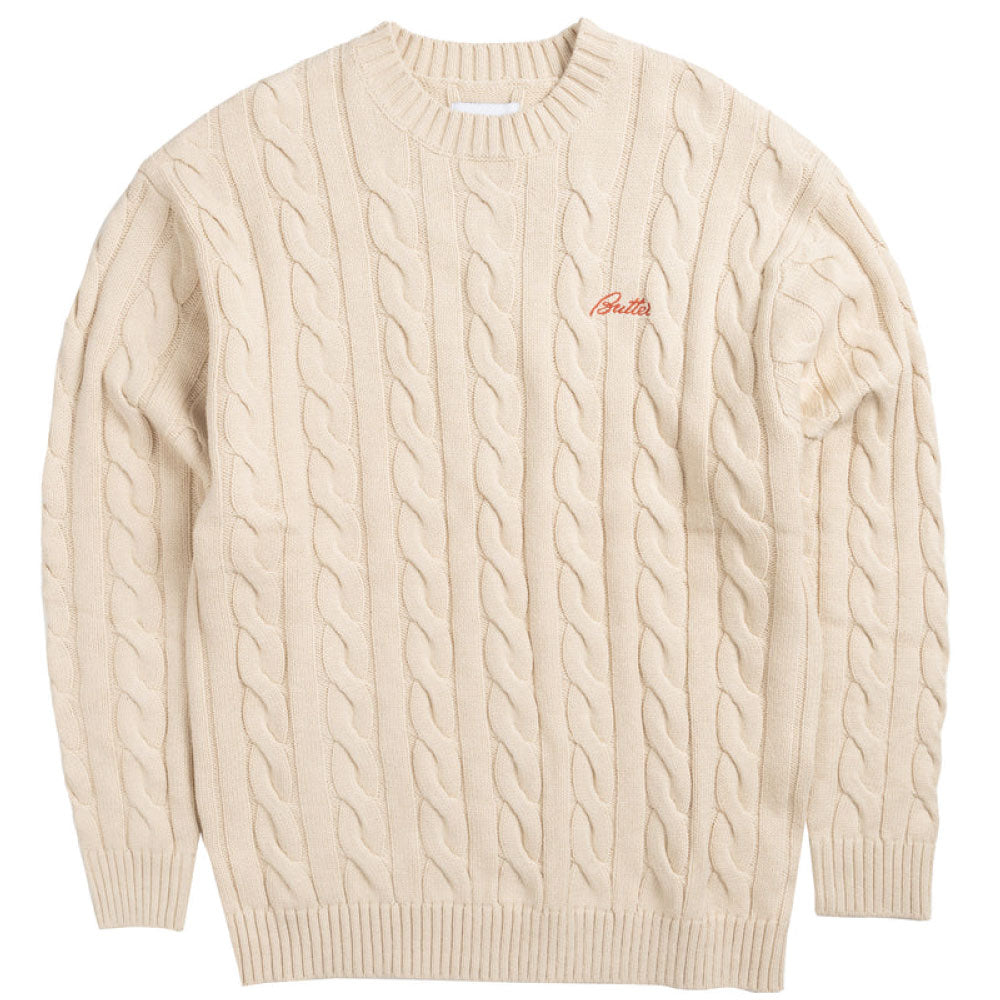 Cable Knit One Point Sweater クルーネック ニット セーター Bone White