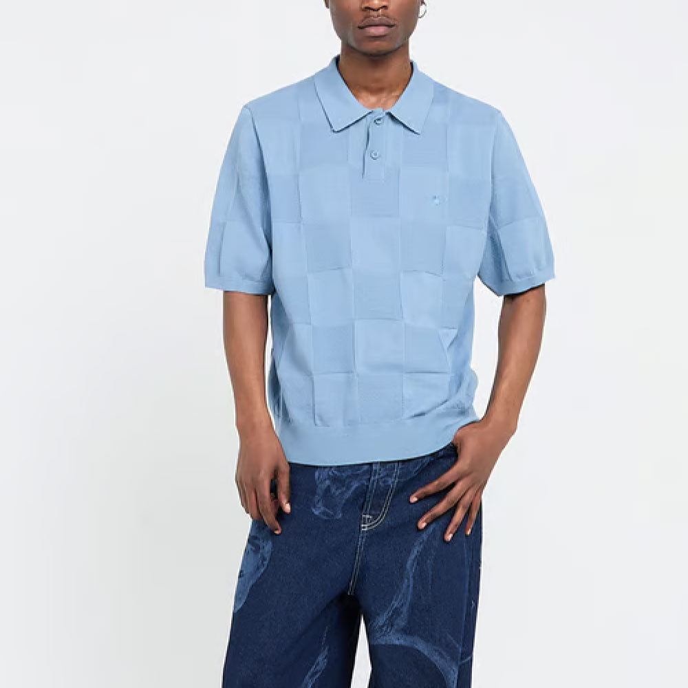 Checker S/S Knit Polo Shirts BLU 半袖 チェッカー ニットポロ シャツ