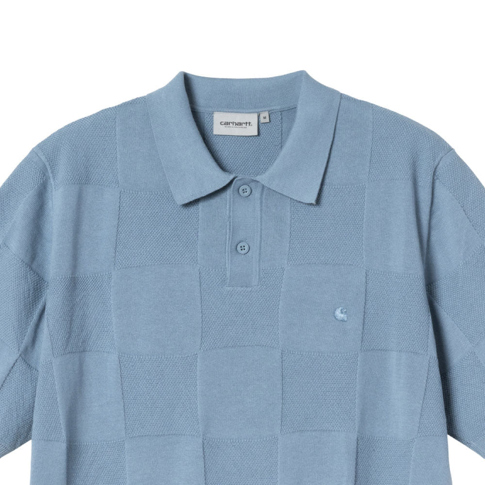 Checker S/S Knit Polo Shirts BLU 半袖 チェッカー ニットポロ シャツ
