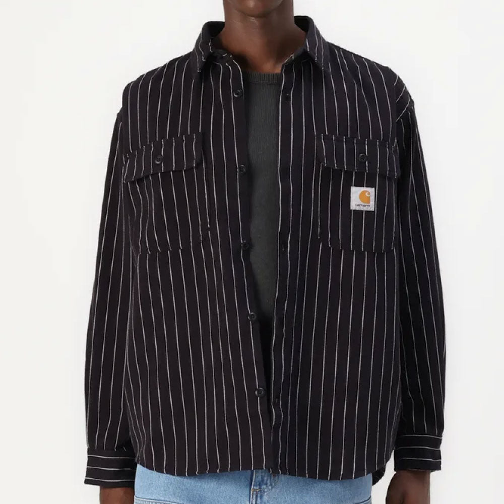 Hendry L/S Shirts Jacket Seaton Stripe BLK Wax 長袖 ストライプ シャツ ジャケット