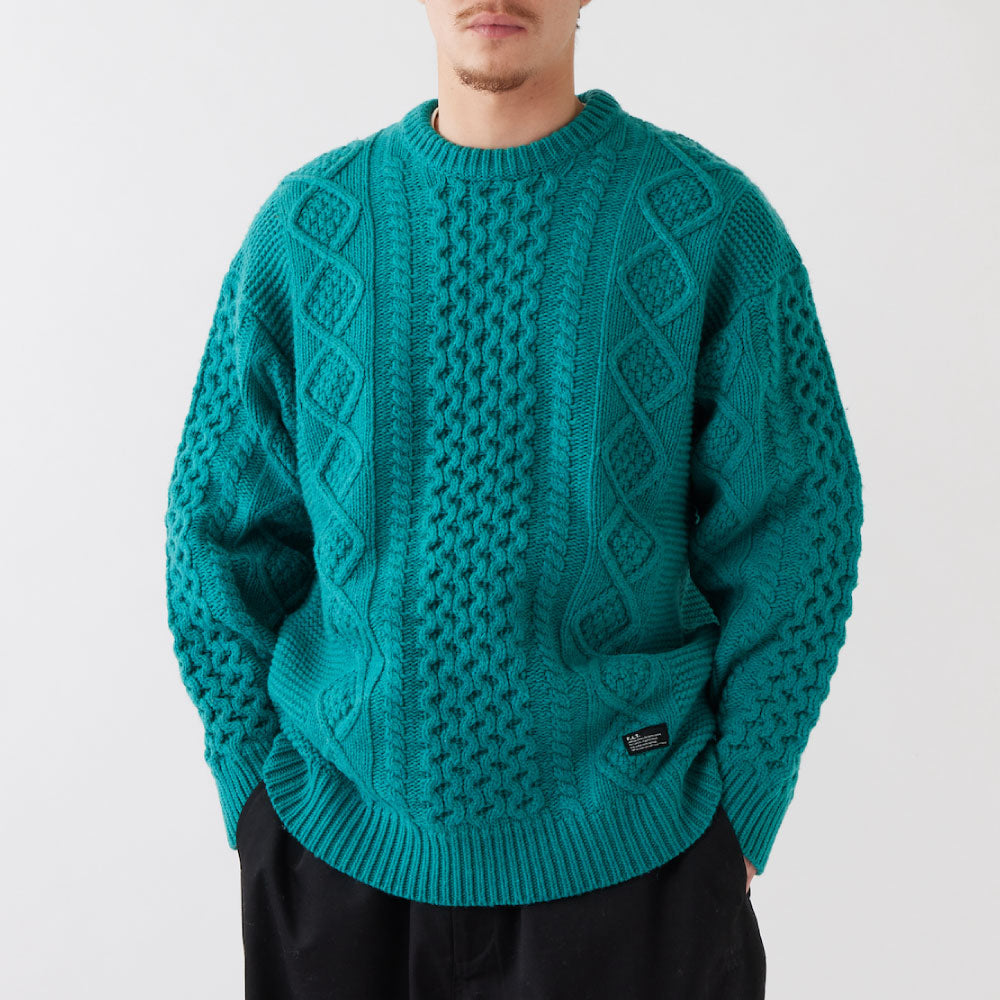 FISHARAN Crewneck Fisherman Knit GRN クルーネック 3ゲージ ウールヤーン フィッシャーマン ニット