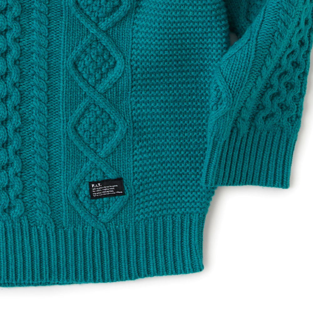 FISHARAN Crewneck Fisherman Knit GRN クルーネック 3ゲージ ウールヤーン フィッシャーマン ニット