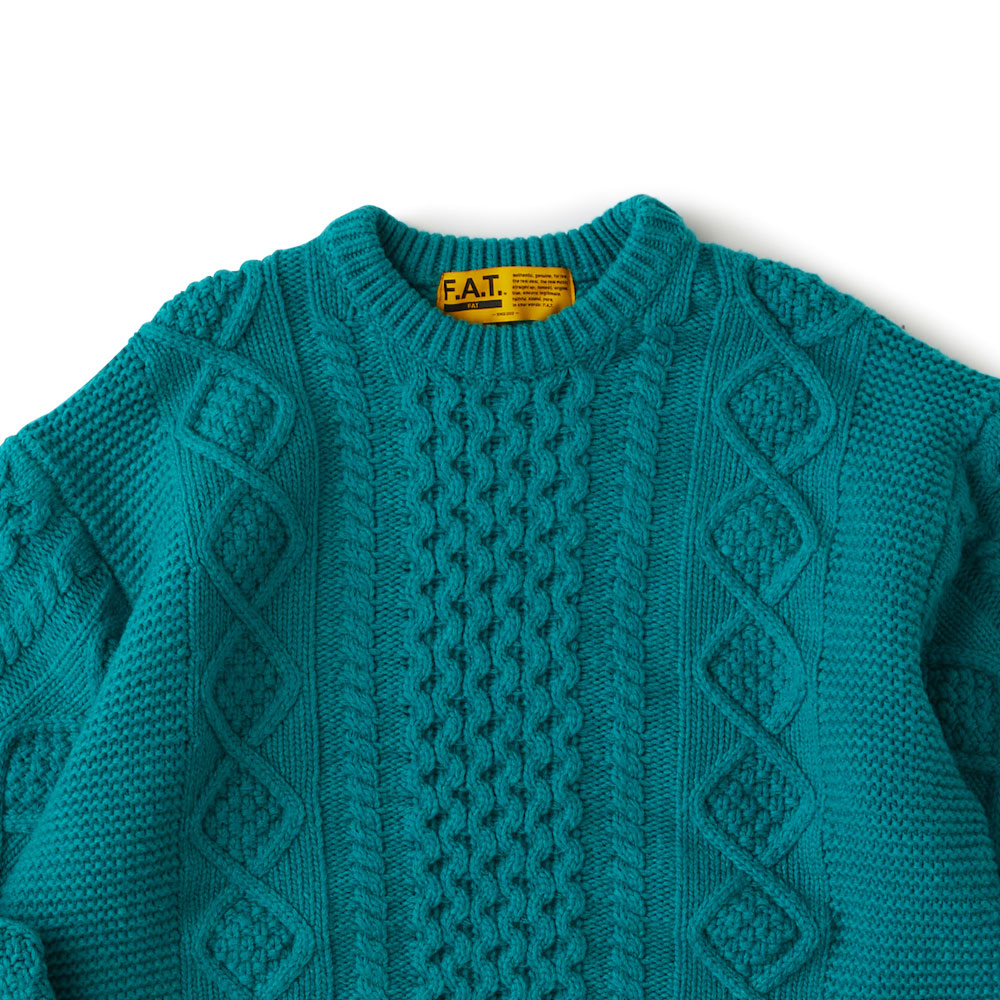 FISHARAN Crewneck Fisherman Knit GRN クルーネック 3ゲージ ウールヤーン フィッシャーマン ニット