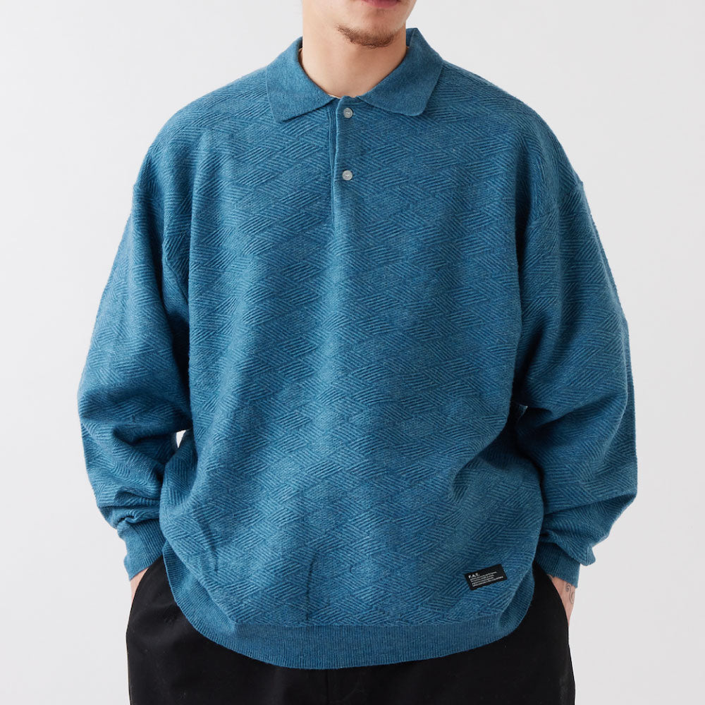 JAQWIRE L/S Knit Polo Shirts ジャガード ニット ポロ シャツ