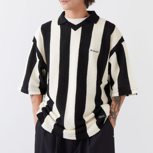 UKNITFORM S/S Knit Polo Shirts ストライプ サッカー ニット メッシュ ポロ 半袖 ポロ シャツ