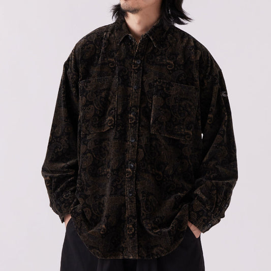 Walesley Paisley Corduroy Shirt ペイズリー 太畝 コーデュロイ シャツ 長袖 Black