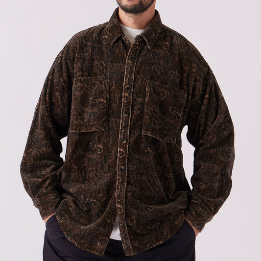 Walesley Paisley Corduroy Shirt ペイズリー 太畝 コーデュロイ シャツ 長袖 Brown