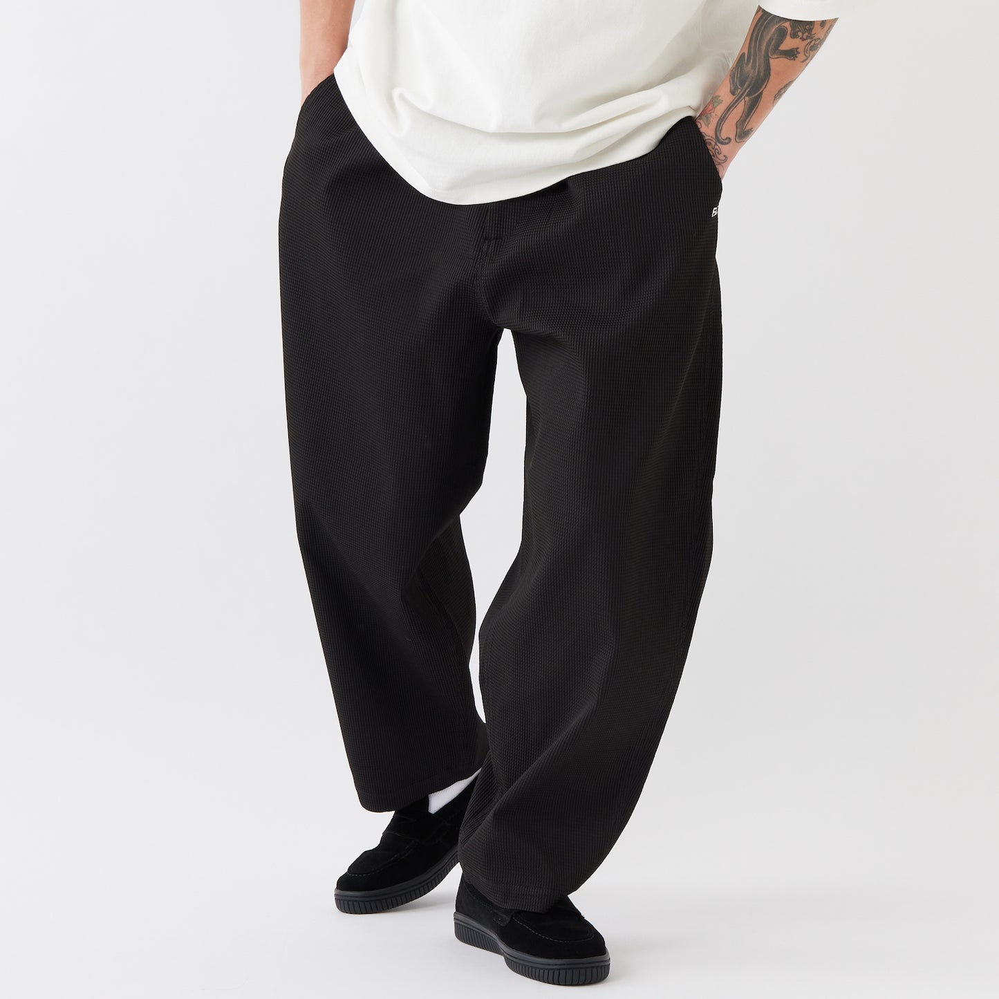 BUMBAGGY Waffle Easy Pants BLK ワッフル ワイド イージー パンツ