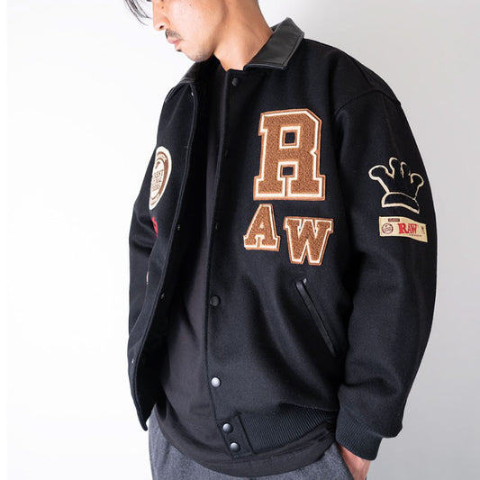 x Raw Varsity Jacket ロウ スタジャン バーシーティー ジャケット Black