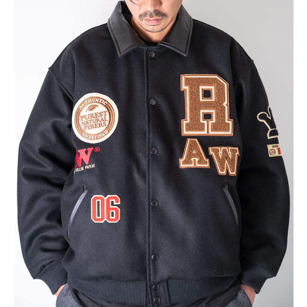 x Raw Varsity Jacket ロウ スタジャン バーシーティー ジャケット Black