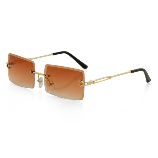 Rectangle Square Sunglasses スクエア サングラス クラシック フレーム カラー レンズ Gold Brown