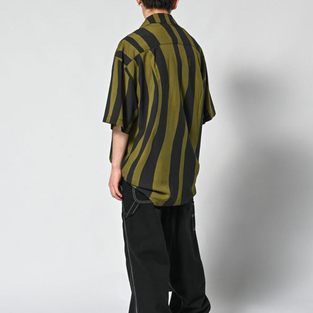 Distorted Stripe S/S Shirt Olive 半袖 シャツ