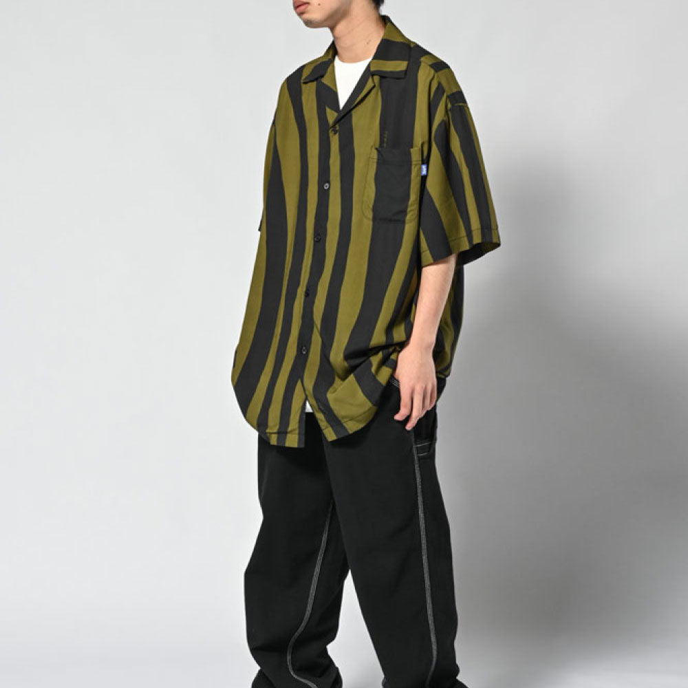 Distorted Stripe S/S Shirt Olive 半袖 シャツ