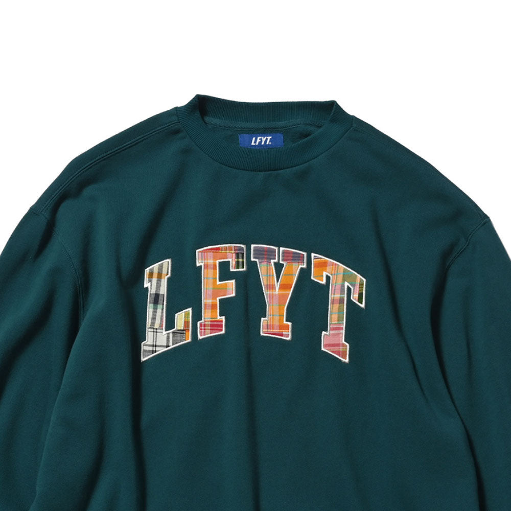 Patchwork Arch Logo Embroidery Crew Neck Sweatshirt GRN ロゴ チェック パッチ ワーク クルーネック スウェット