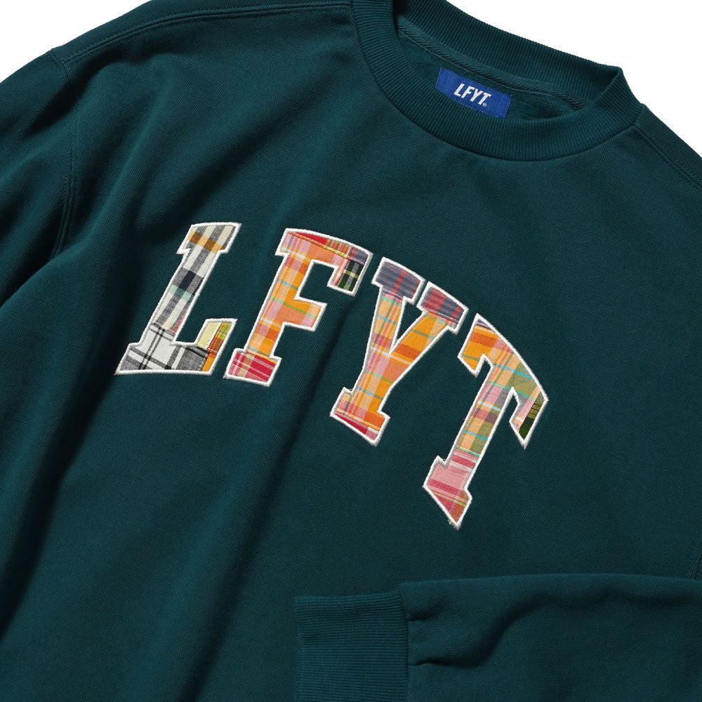 Patchwork Arch Logo Embroidery Crew Neck Sweatshirt GRN ロゴ チェック パッチ ワーク クルーネック スウェット