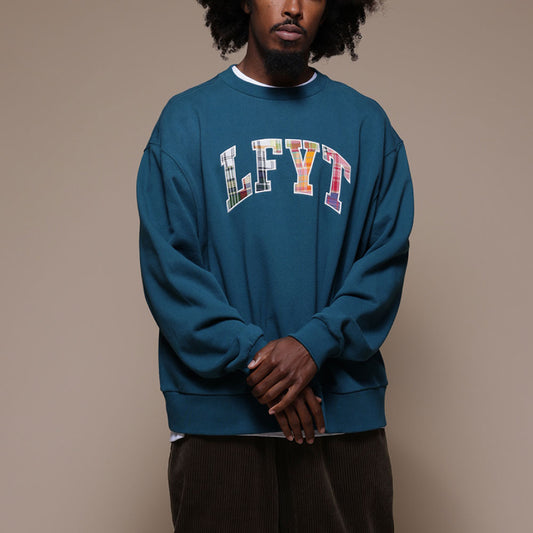 Patchwork Arch Logo Embroidery Crew Neck Sweatshirt GRN ロゴ チェック パッチ ワーク クルーネック スウェット