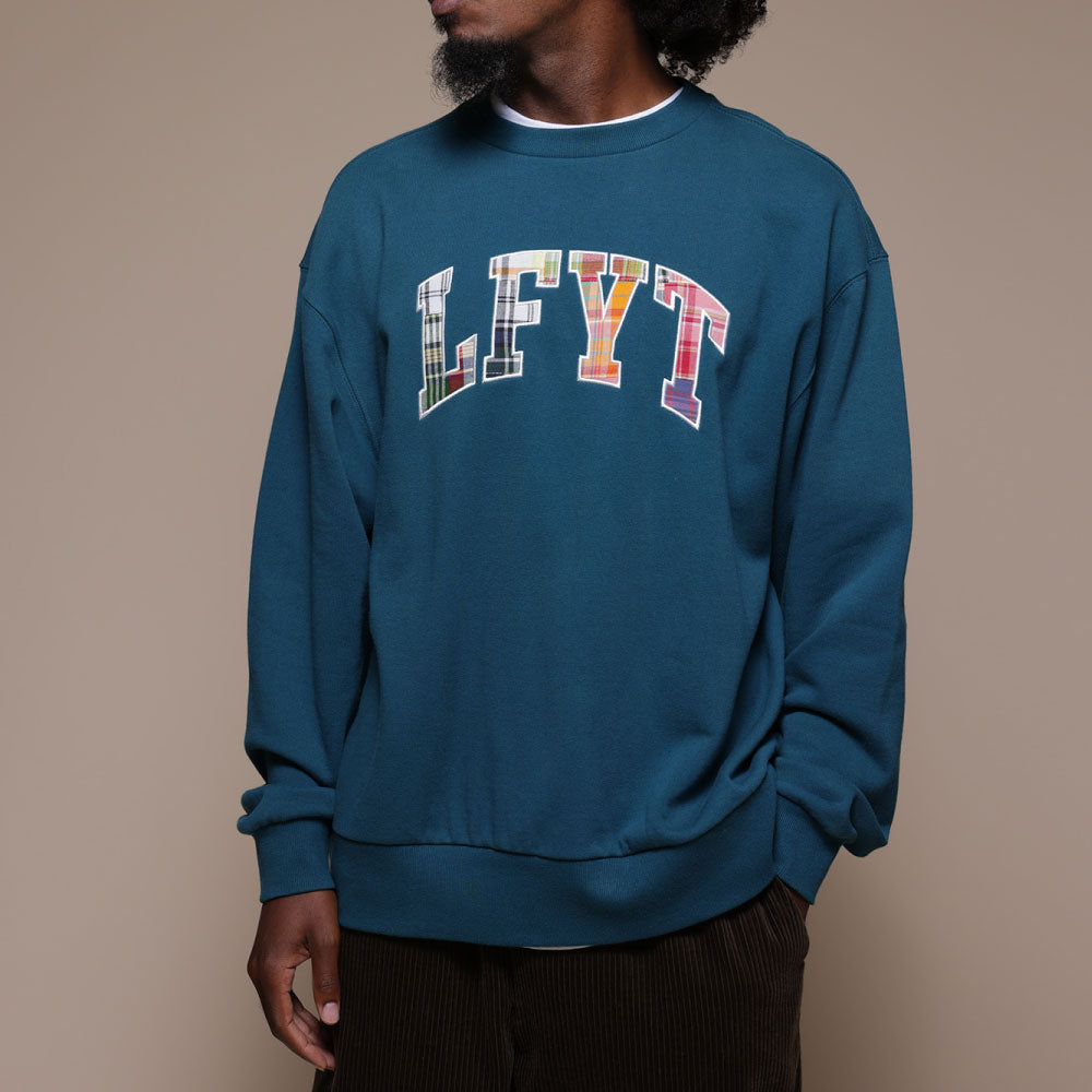 Patchwork Arch Logo Embroidery Crew Neck Sweatshirt GRN ロゴ チェック パッチ ワーク クルーネック スウェット